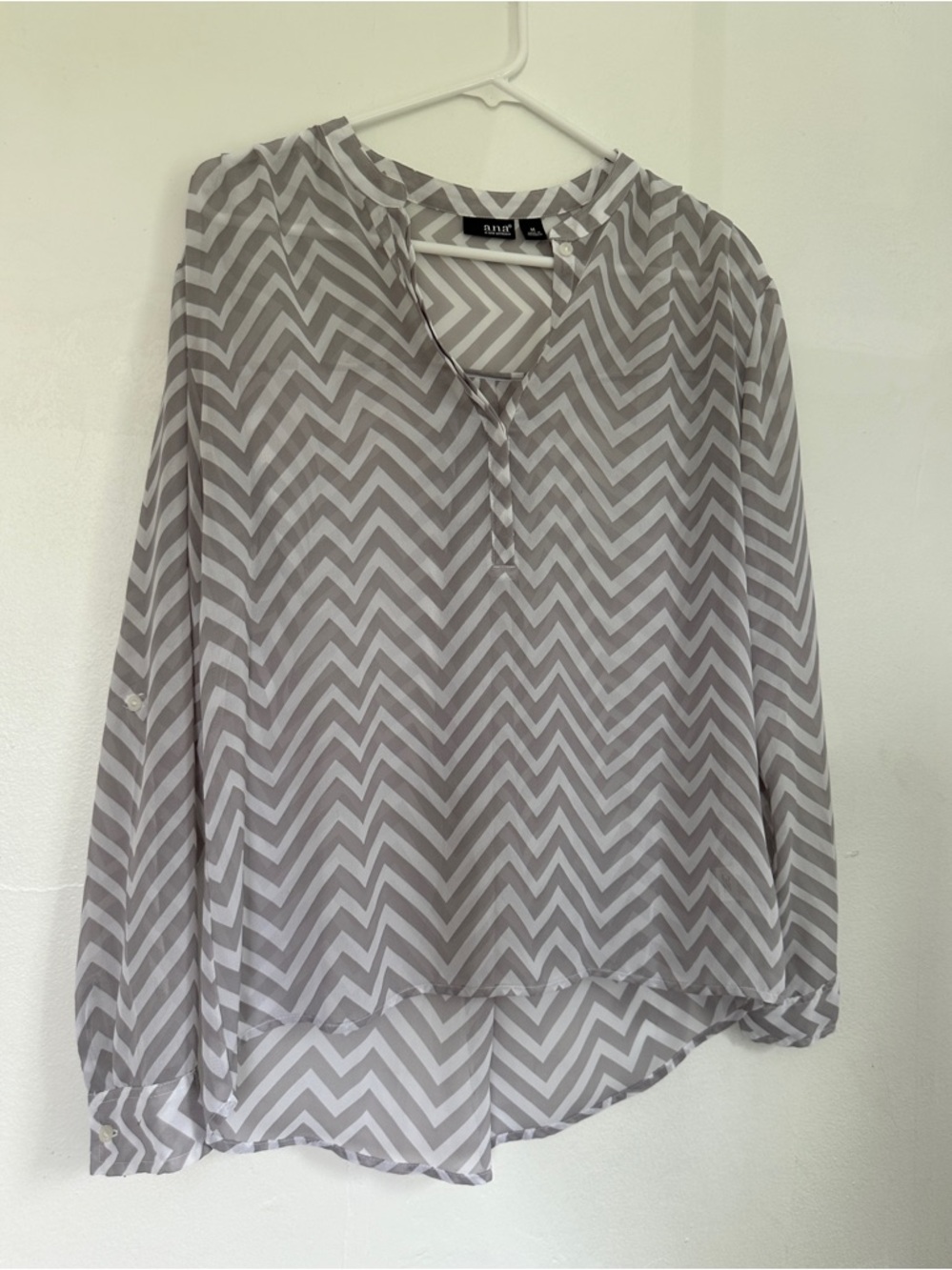 a.n.a Chevron Print Long-Sleeve Blouse